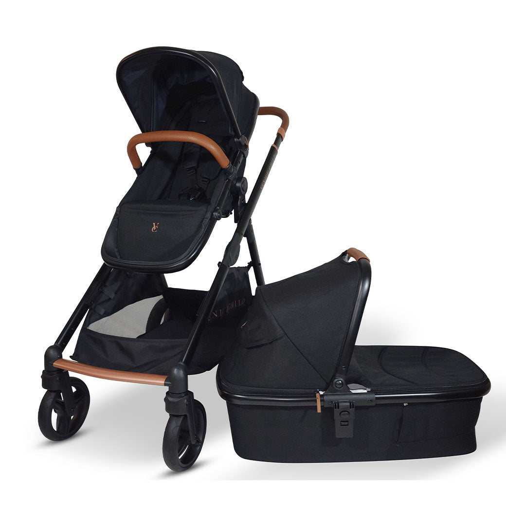 Venice Child Ventura Single to Double Sit-and-Stand Stroller & Bassinet in a different angle  in -- Color_Midnight