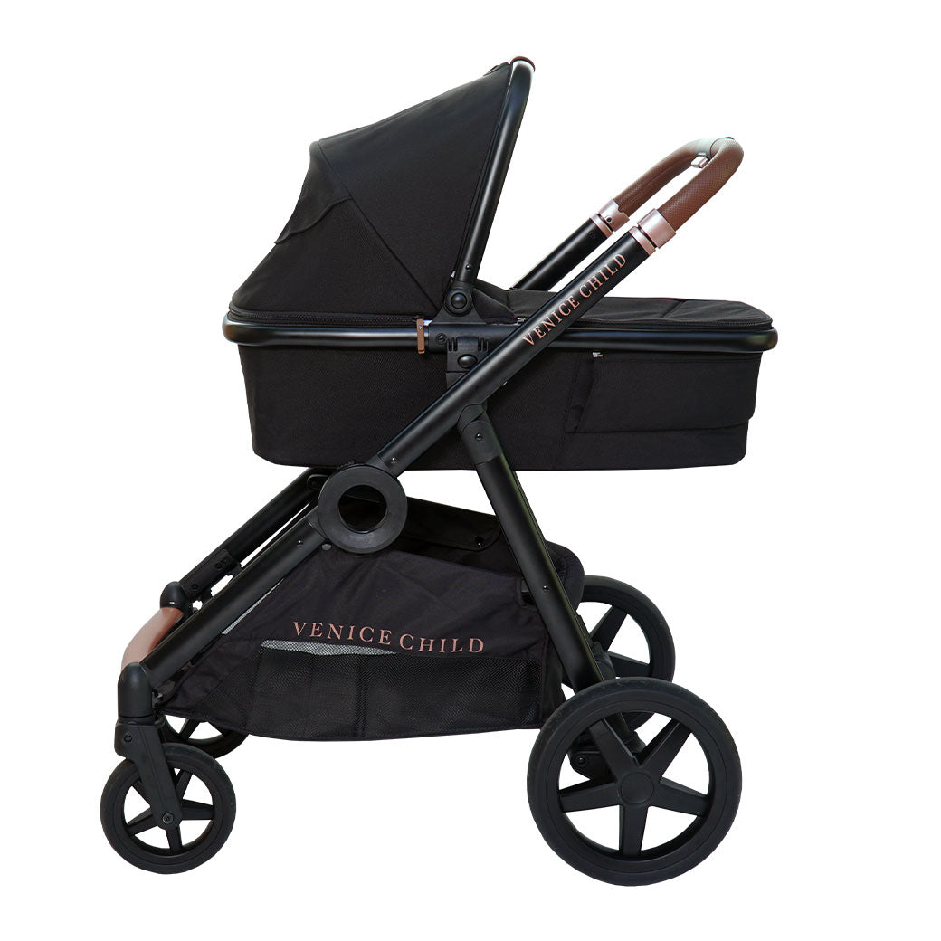 Venice Child Ventura Single to Double Sit-and-Stand Stroller & Bassinet with bassinet in -- Color_Midnight