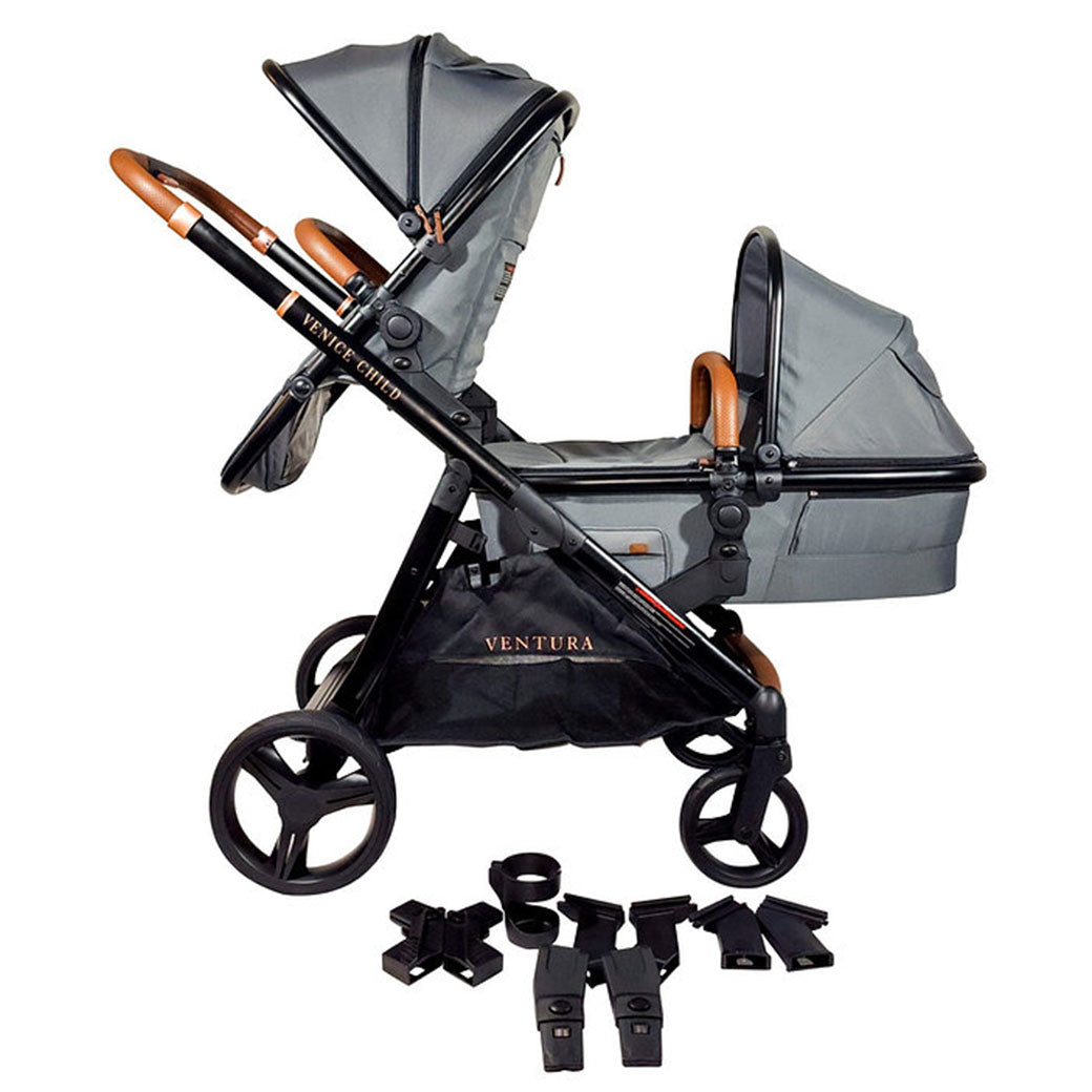 Side view of Venice Child Ventura Single to Double Sit-and-Stand Stroller & Bassinet with seat and bassinet  in -- Color_Shadow