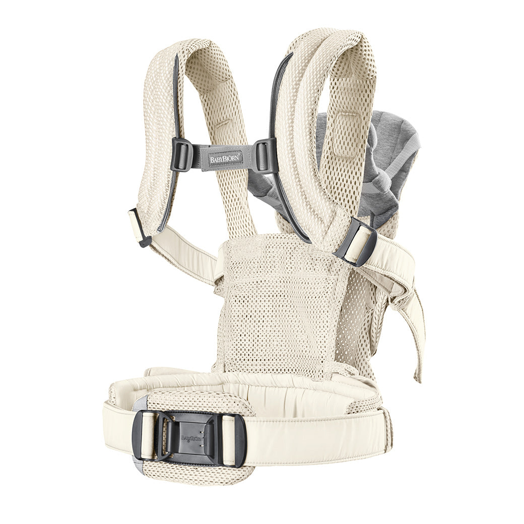 Back view of Babybjorn Baby Carrier Harmony in -- Color_Cream 3D Mesh