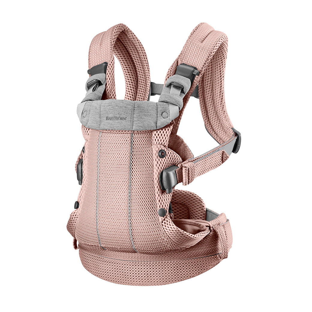 Babybjorn Baby Carrier Harmony with top part slightly up in -- Color_Dusty Pink 3D Mesh