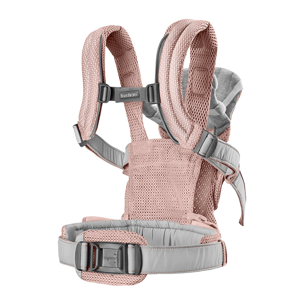 Back view of Babybjorn Baby Carrier Harmony in -- Color_Dusty Pink 3D Mesh
