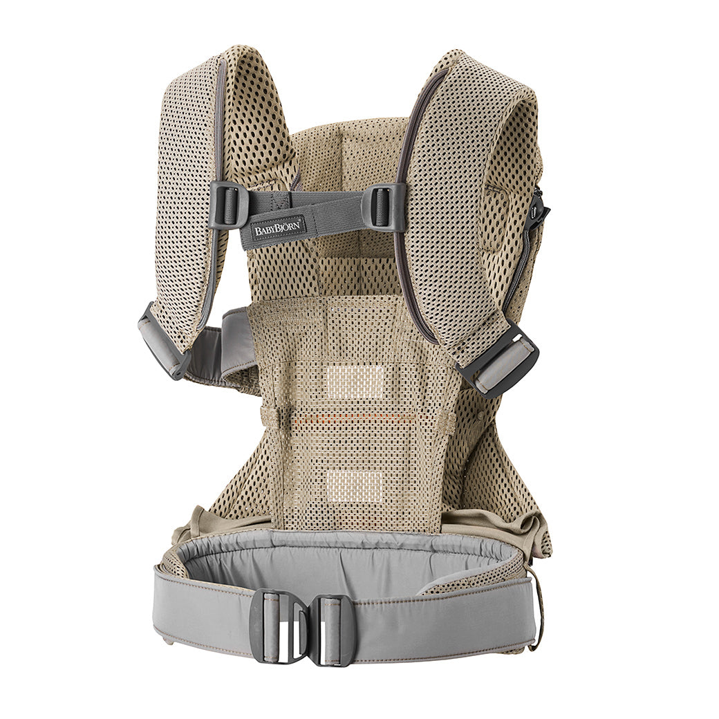 Back view of Babybjorn Baby Carrier One in -- Color_Gray Beige 3D Mesh Air