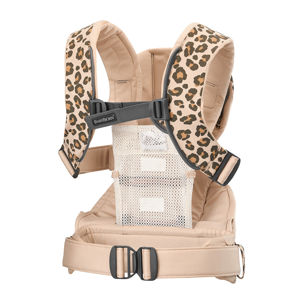 Back view of Babybjorn Baby Carrier One in -- Color_Beige Leopard Cotton