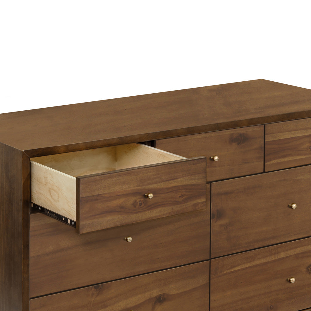 Babyletto's Palma 7-Drawer Assembled Double Dresser with open drawer in -- Color_Natural Walnut
