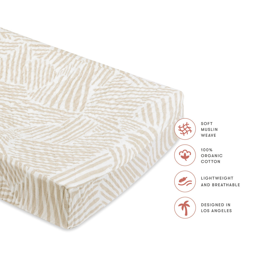 Features of Babyletto Quilted Changing Pad Cover In GOTS Certified Organic Muslin Cotton in -- Color_Oat Stripe