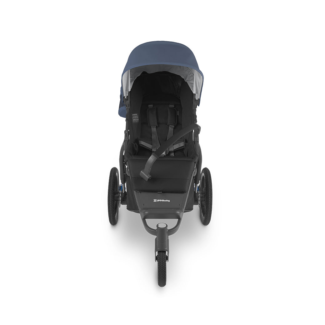Front view of Bumper Bar for RIDGE on a stroller with the belt unattached 