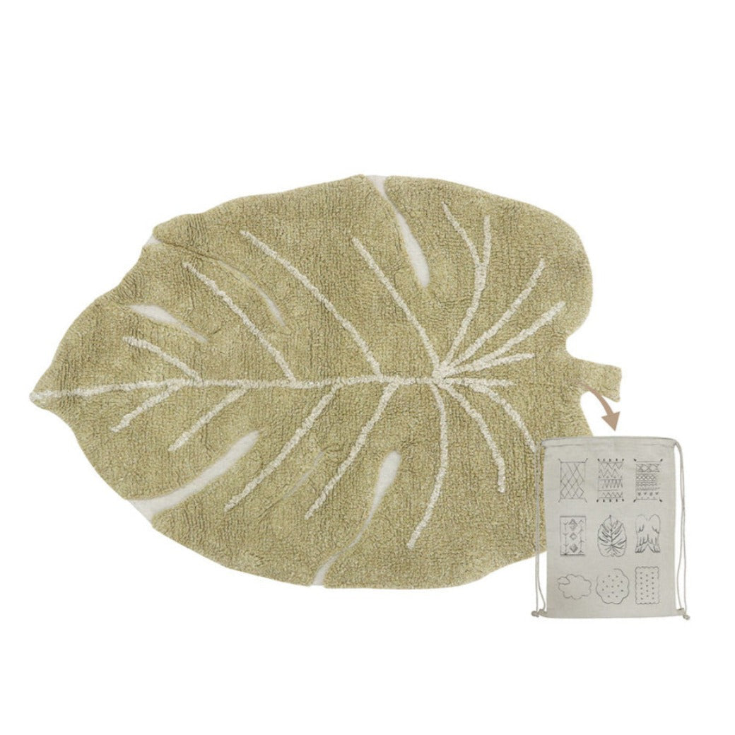 Lorena Canals Mini Monstera Washable Rug in Olive | Modern Nursery™