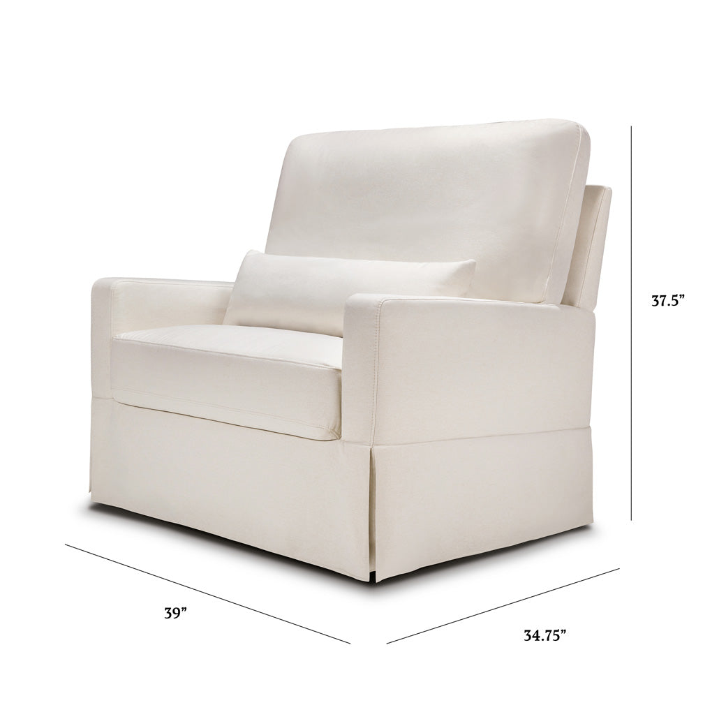 The dimensions of The Namesake's Crawford Pillowback Chair-And-A-Half Comfort Swivel Glider in -- Color_Performance Cream Eco-Weave