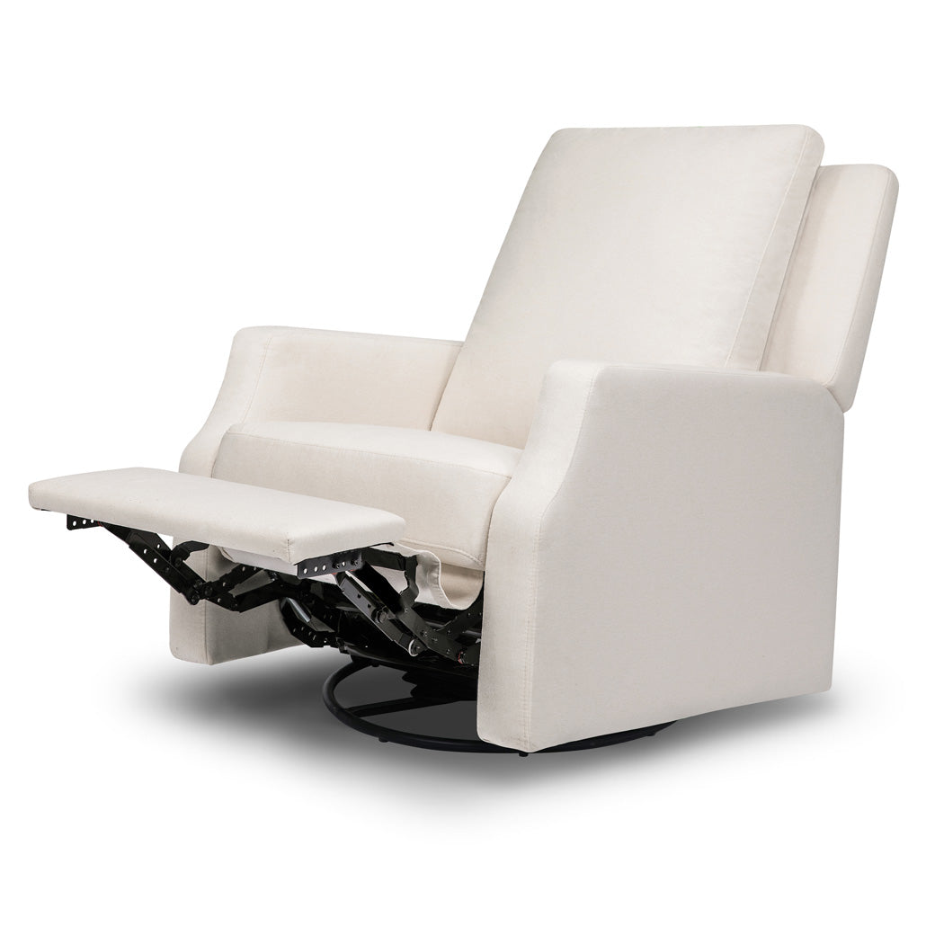 Namesake's Crewe Recliner & Swivel Glider with reclined footrest in -- Color_ Performance Cream Eco-Weave With Metal Base