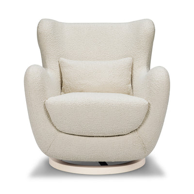 Front view of The Nursery Works Solstice Swivel Glider in --Color_Ivory Boucle with Ivory Wood Base