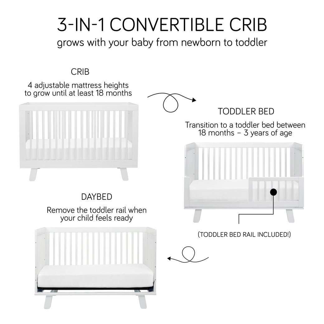 Convertible Crib Into Three Different Beds with Babyletto Hudson 3-in-1 Crib in  -- Color_White