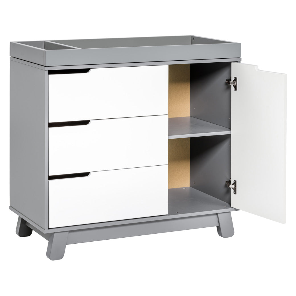 The Babyletto Hudson Changer Dresser with open cabinet in -- Color_White/Grey