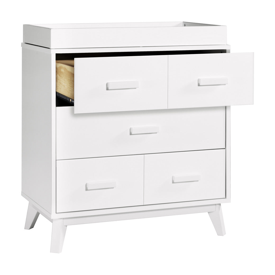 Babyletto's Scoot 3-Drawer Changer Dresser with open drawers in -- Color_White