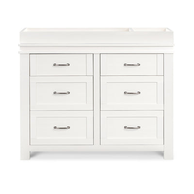 Front view of Namesake's Wesley Farmhouse 6-Drawer Double Dresser with a tray in -- Color_Hairloom White
