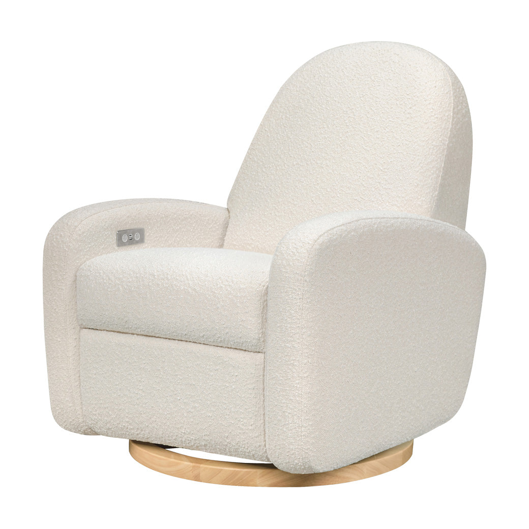 The Babyletto Nami Glider Recliner in -- Color_Ivory Boucle With Light Wood Base