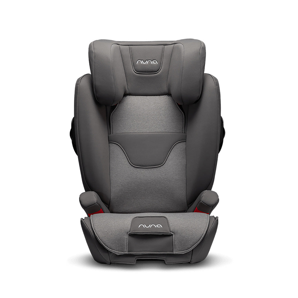 Front view of Nuna AACE Booster Seat with slightly extended headrest in -- Color_Granite