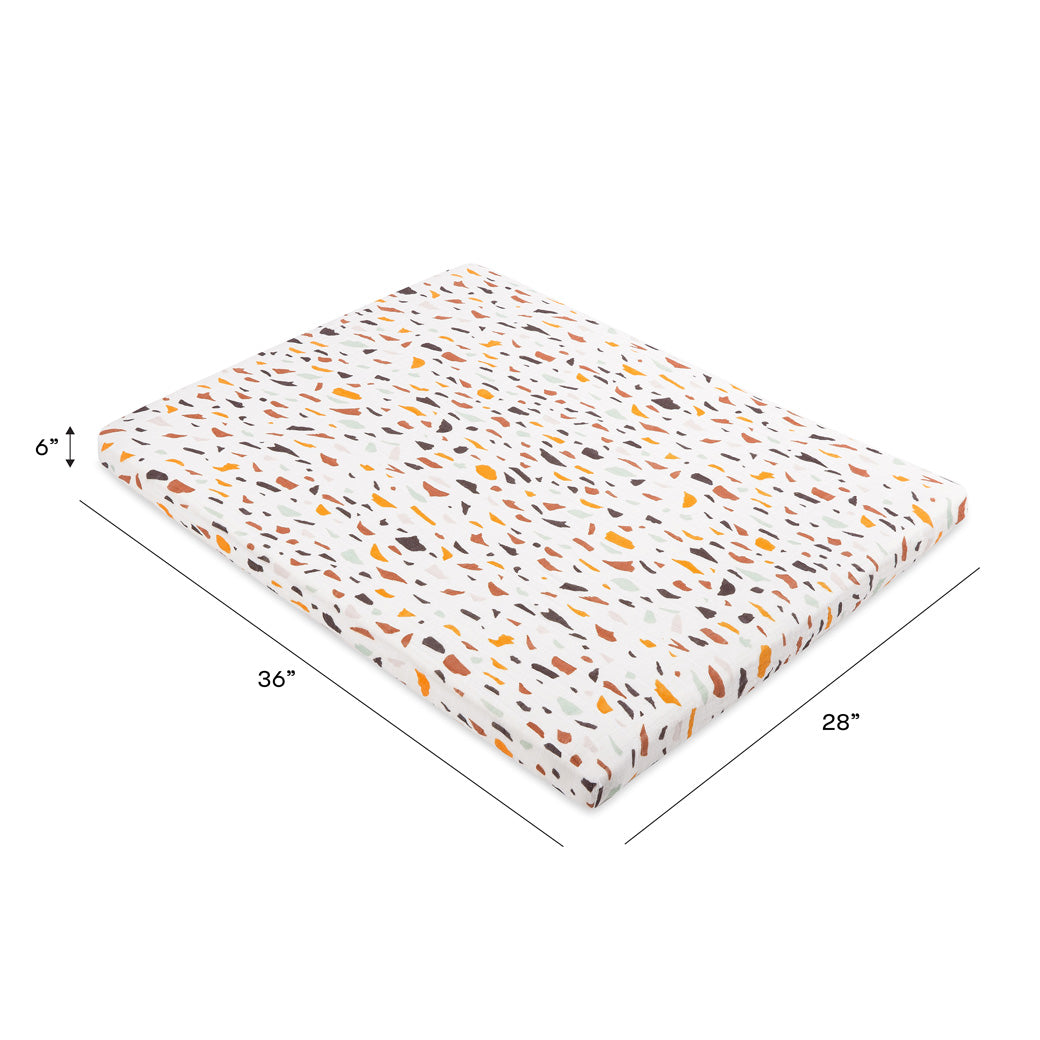 Dimensions of Babyletto's All-Stages Midi Crib Sheet In GOTS Certified Organic Muslin Cotton in -- Color_Terrazzo