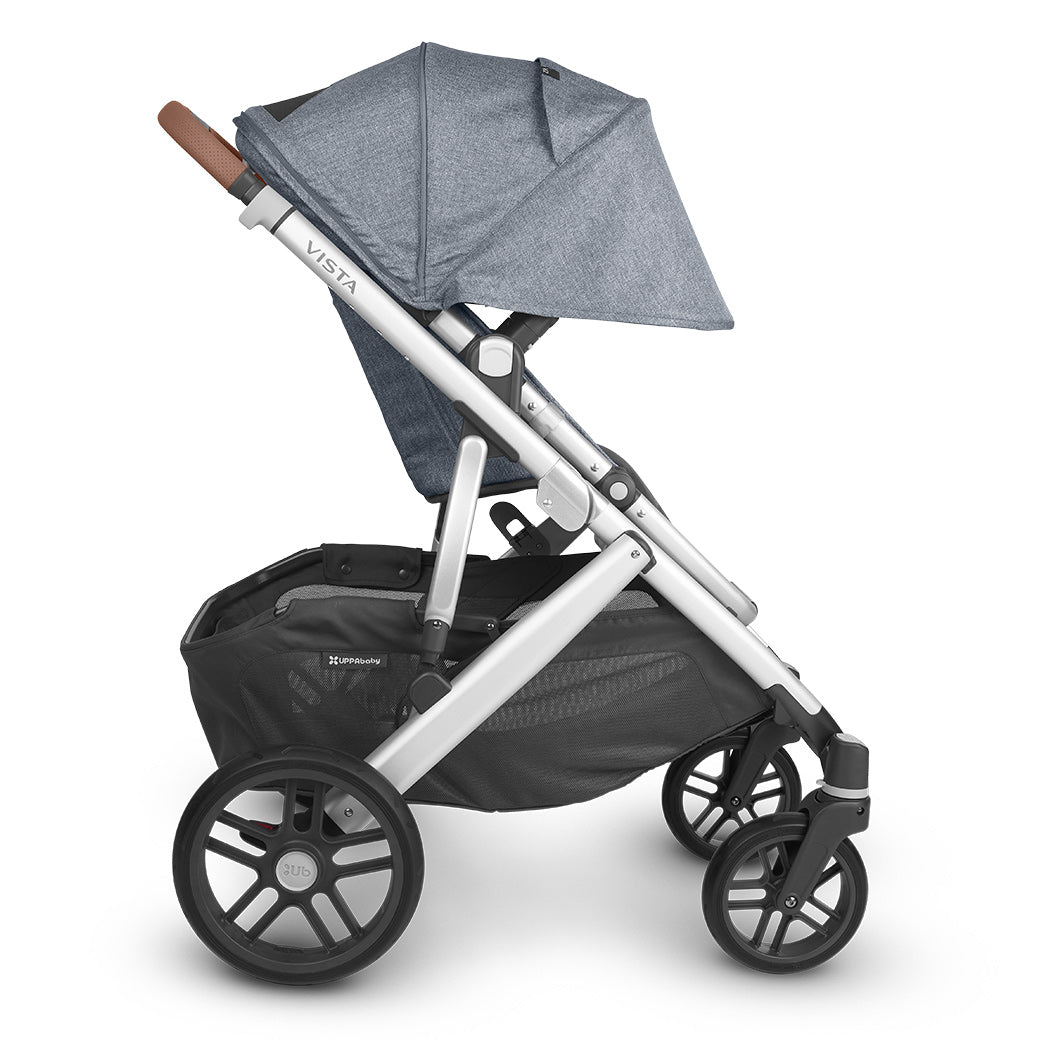 Profile view of the extended sunshade on the vista v2 stroller in -- Color_Gregory