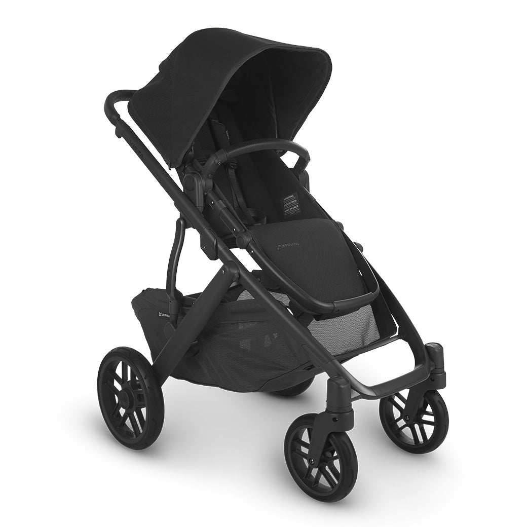 The half extended sunshade on the left side view of uppababy vista v2 stroller  -- Color_Jake