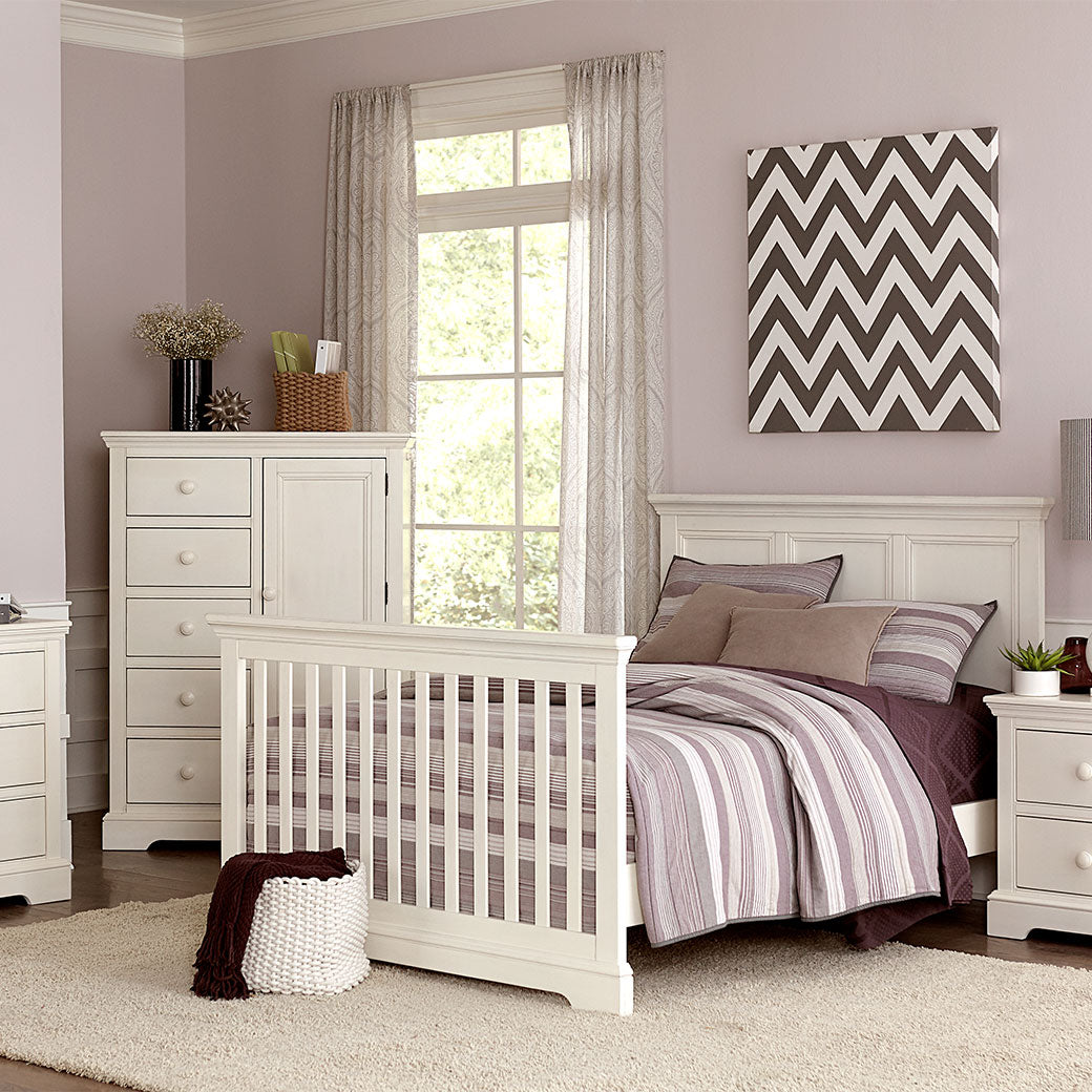 Westwood Design Hanley Convertible Crib as bed next to dresser in -- Color_Chalk