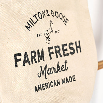 Closeup view of Milton & Goose Market Tote logo in -- Color_Cream