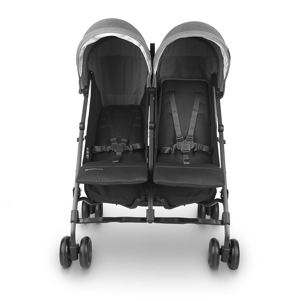 Front view of UPPAbaby G Link V2 Stroller with left seat reclined in --Color_Greyson