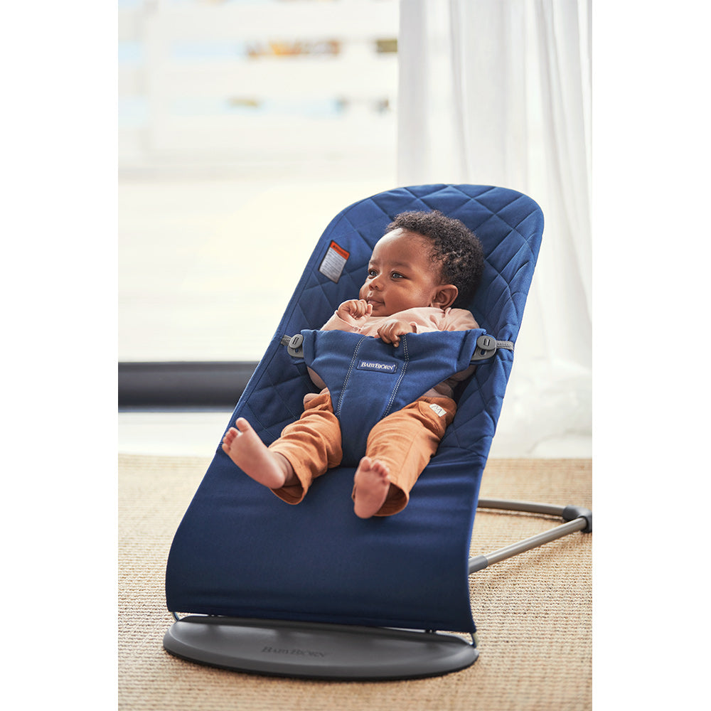 Baby in BABYBJÖRN Bouncer Bliss in -- Color_Midnight Blue Woven, Classic Quilt