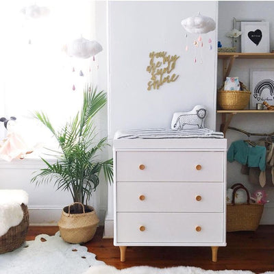 nursery dresser white Soho 5-Drawer Dresser, White/Natural dumping device guarantee safety and prevent accidents Cora 3-Drawer Narrow Dresser with