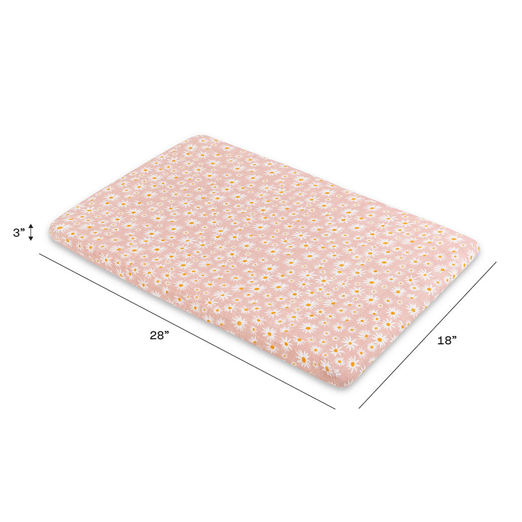 Dimensions of the Babyletto All-Stages Bassinet Sheet In GOTS Certified Organic Muslin Cotton in -- Color_Daisy