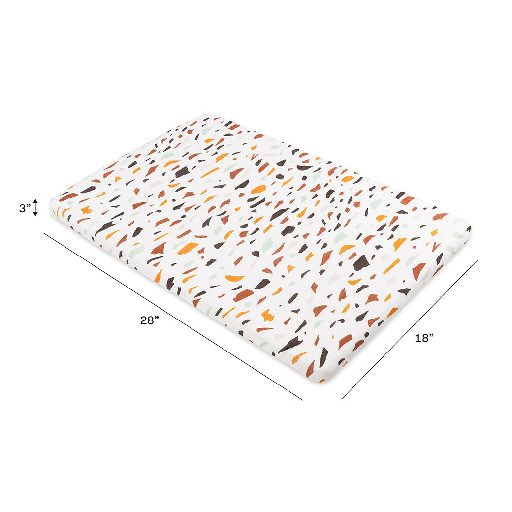 Dimensions of the Babyletto All-Stages Bassinet Sheet In GOTS Certified Organic Muslin Cotton in -- Color_Terrazzo