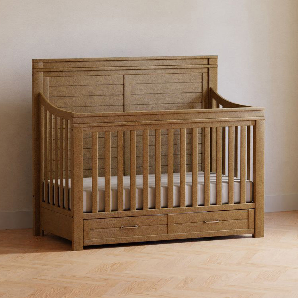 Namesake's Wesley Farmhouse 4-in-1 Convertible Storage Crib in a room in -- Color_Stablewood