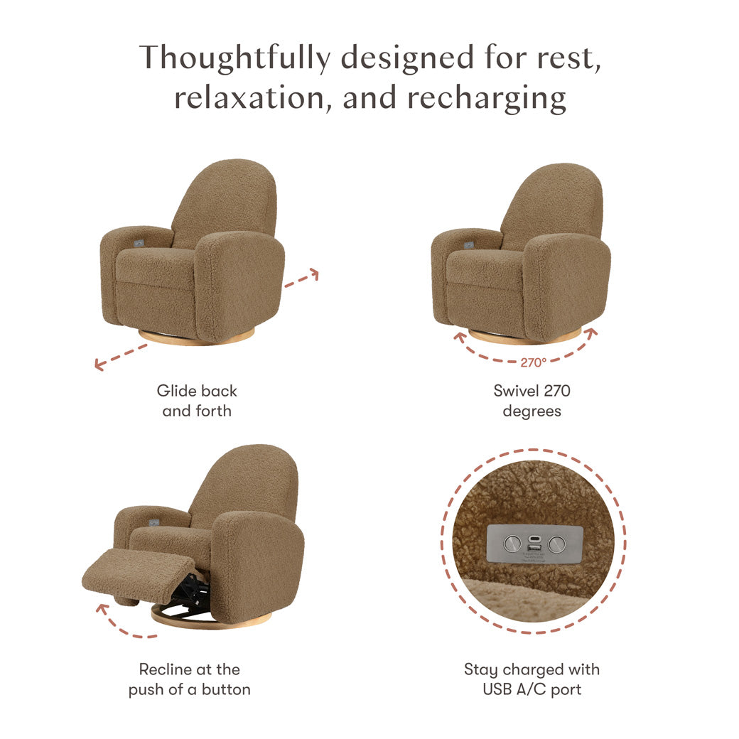 Features of The Babyletto Nami Glider Recliner in -- Color_Cortado Shearling with Light Wood Base