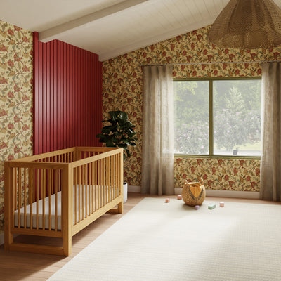Namesake's Nantucket 3-in-1 Convertible Crib next to plant and big window  in -- Color_Honey