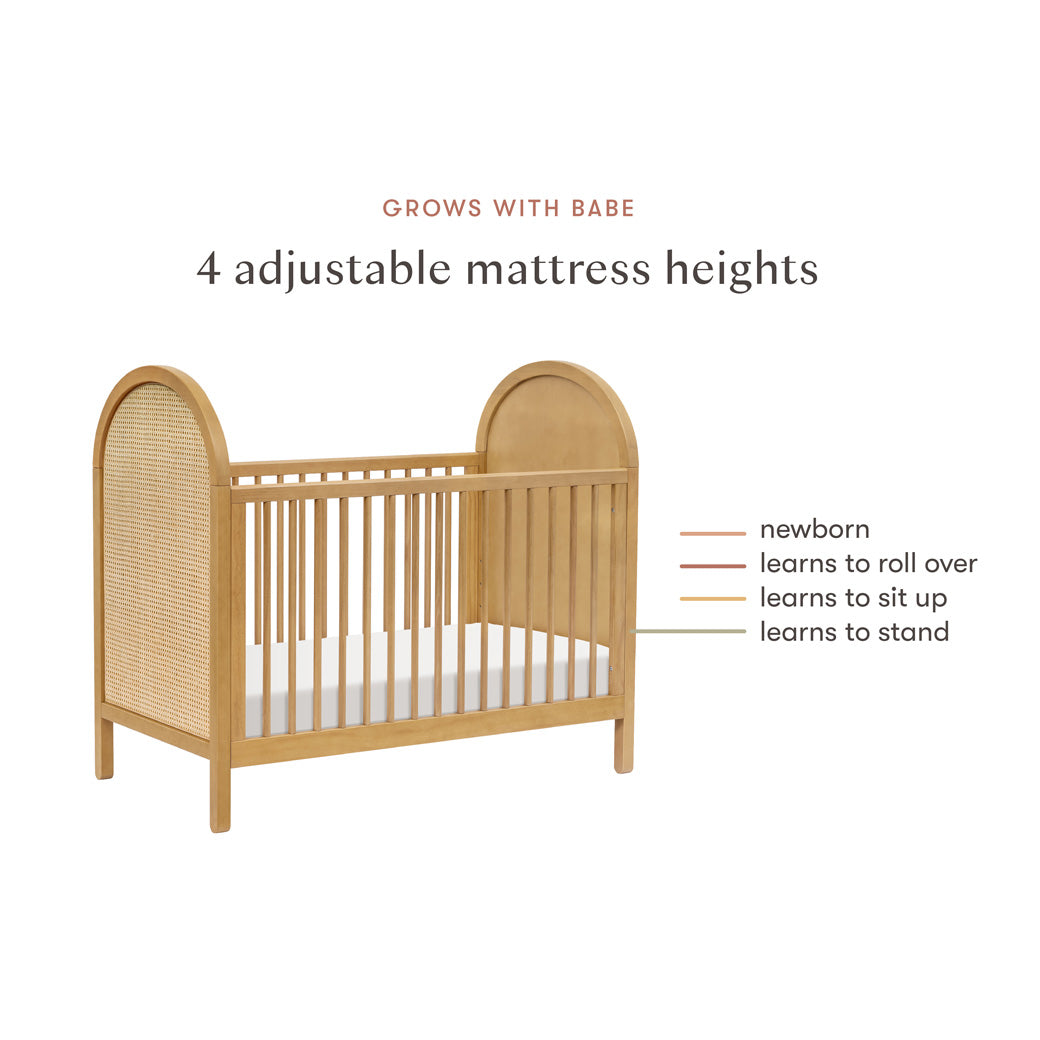 Mattress heights of Babyletto Bondi Cane 3-in-1 Convertible Crib in -- Color_Honey with Natural Cane