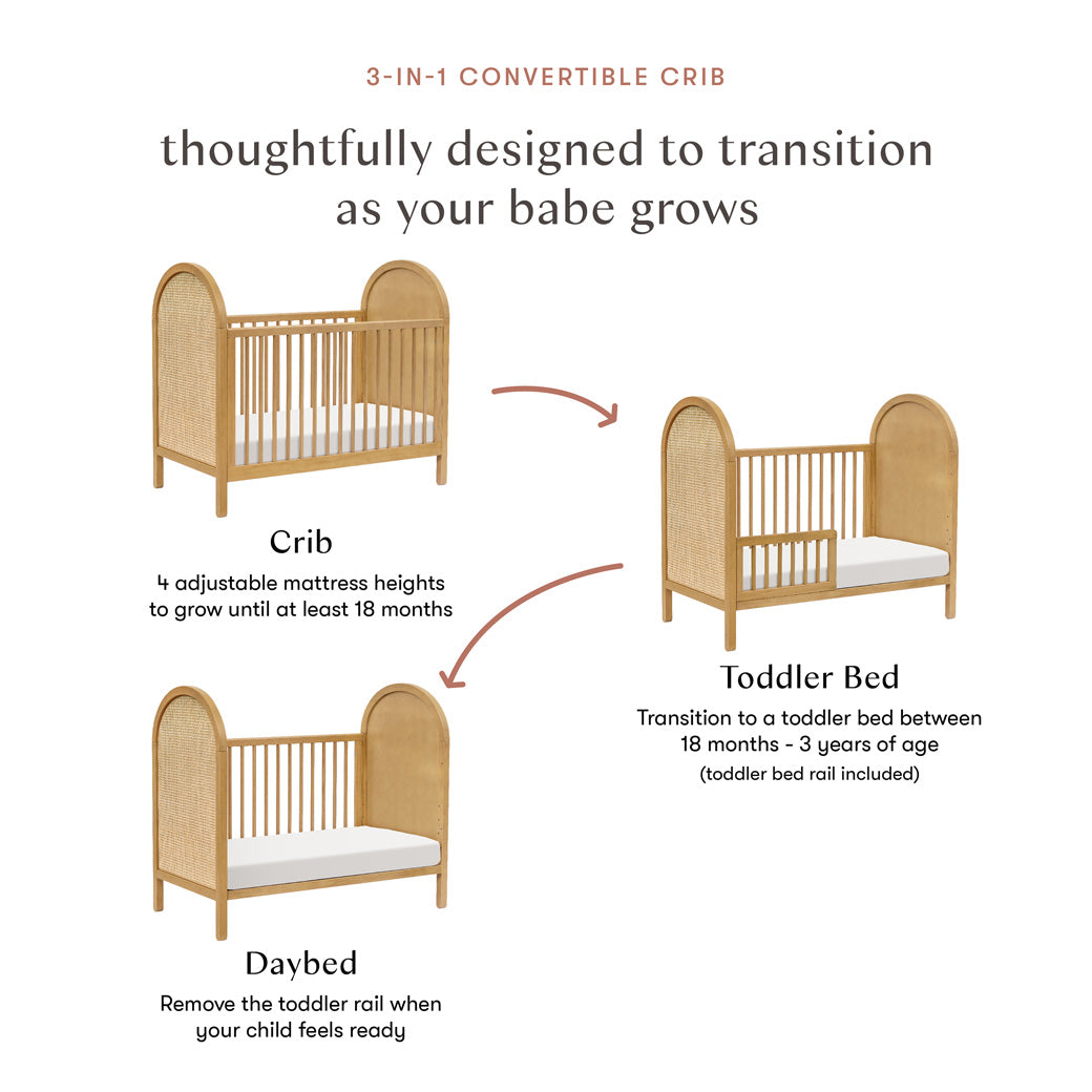 Conversions of Babyletto Bondi Cane 3-in-1 Convertible Crib in -- Color_Honey with Natural Cane