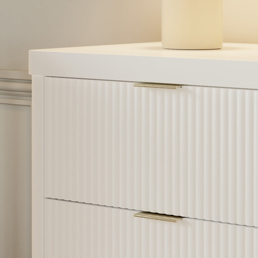 Closeup of drawer details of Namesake Brimsley 6-Drawer Dresser in -- Color_Warm White