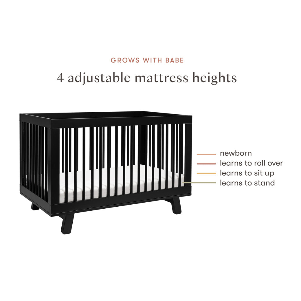 Mattress heights of Babyletto Hudson 3-in-1 Crib in -- Color_Black