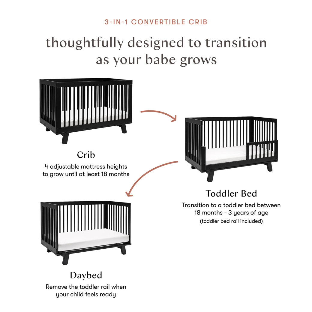 Conversion features of Babyletto Hudson 3-in-1 Crib in -- Color_Black