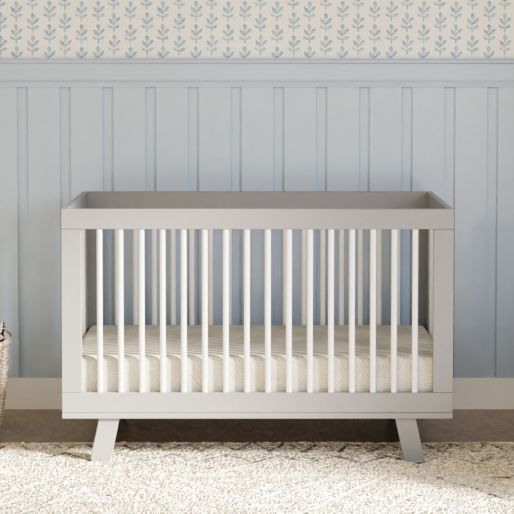 Front view of Babyletto Hudson 3-in-1 Convertible Crib + Toddler Rail in -- Color_White/Grey