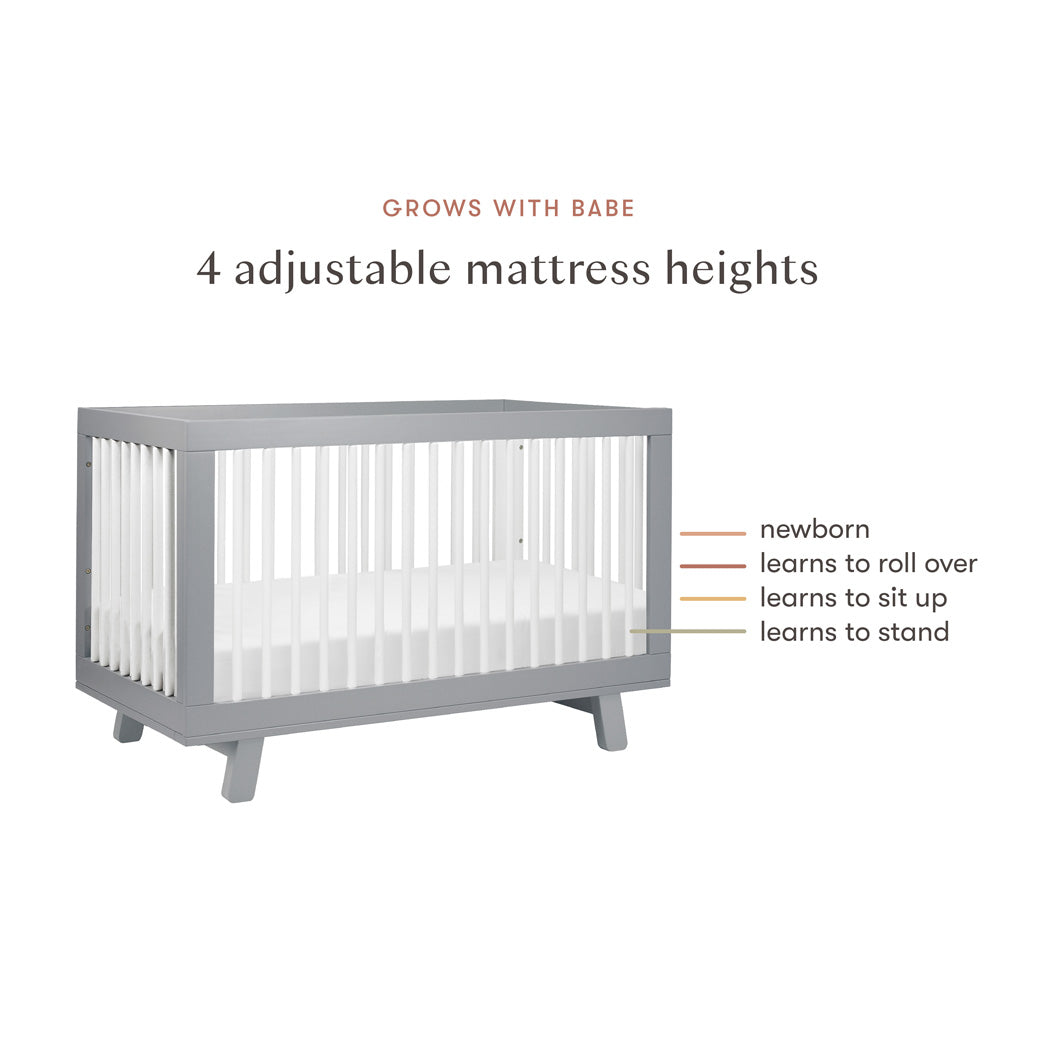 Mattress heights of Babyletto Hudson-3-in-1 Convertible Crib in -- Color_White/Grey