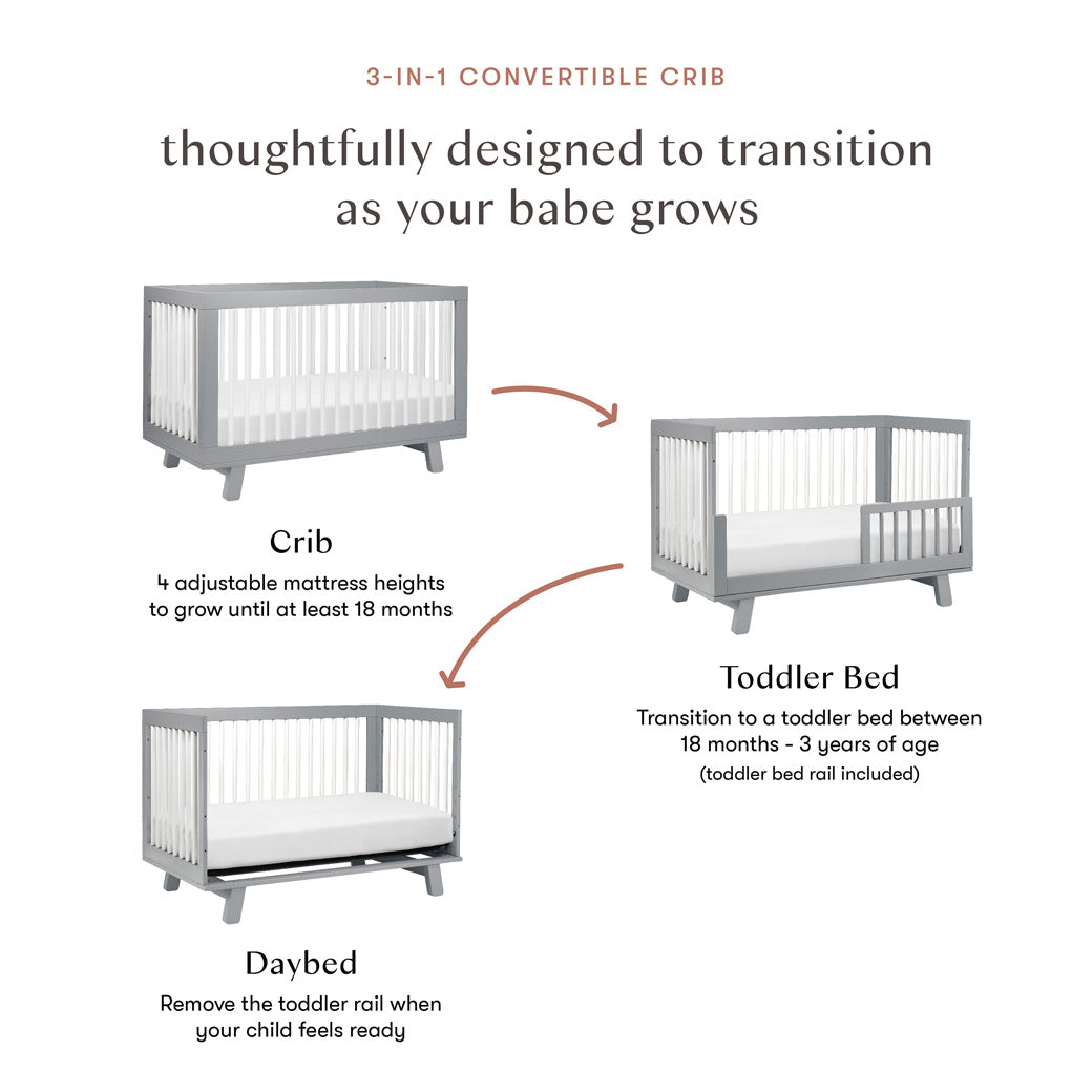 Conversion features of Babyletto Hudson-3-in-1 Convertible Crib in -- Color_White/Grey