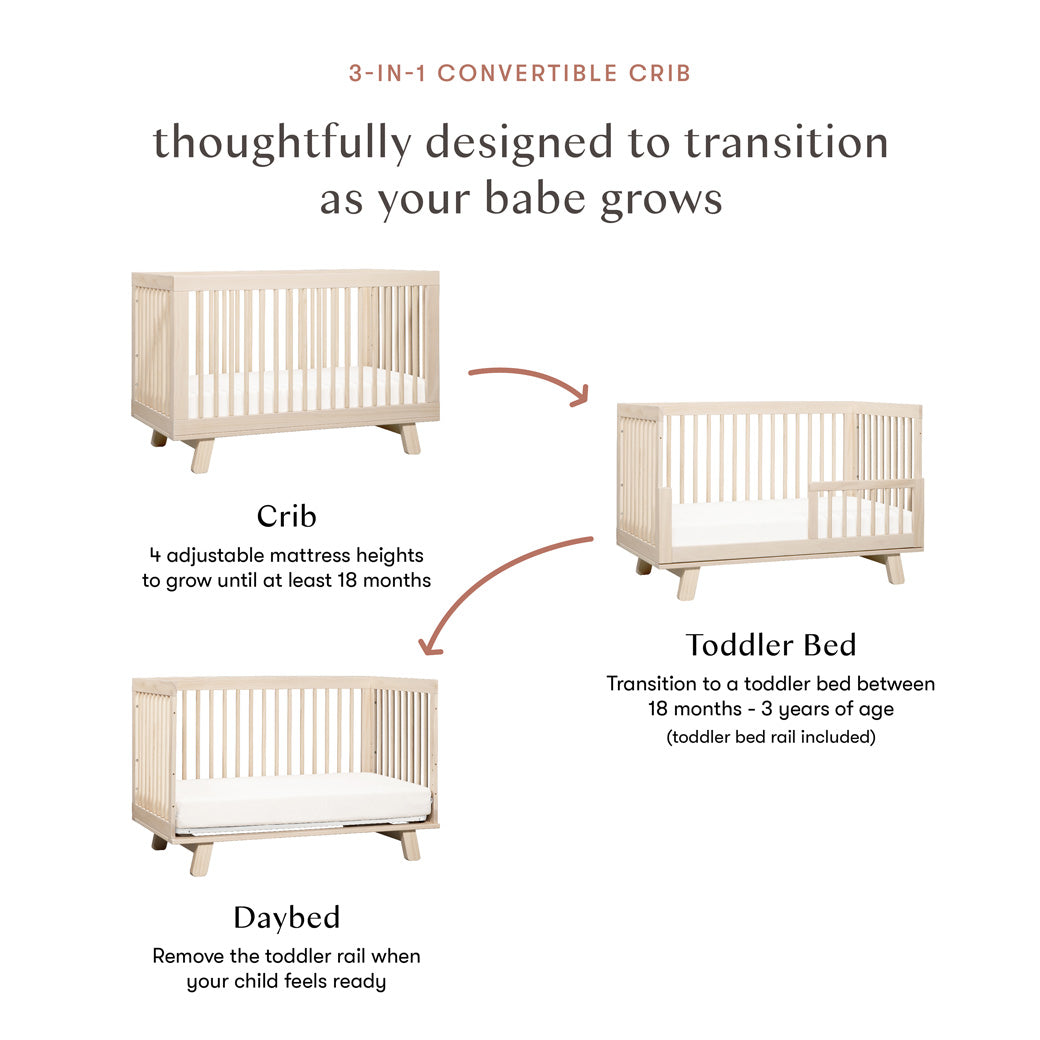 Conversion features of The Babyletto Hudson 3-in-1 Crib in -- Color_Washed Natural