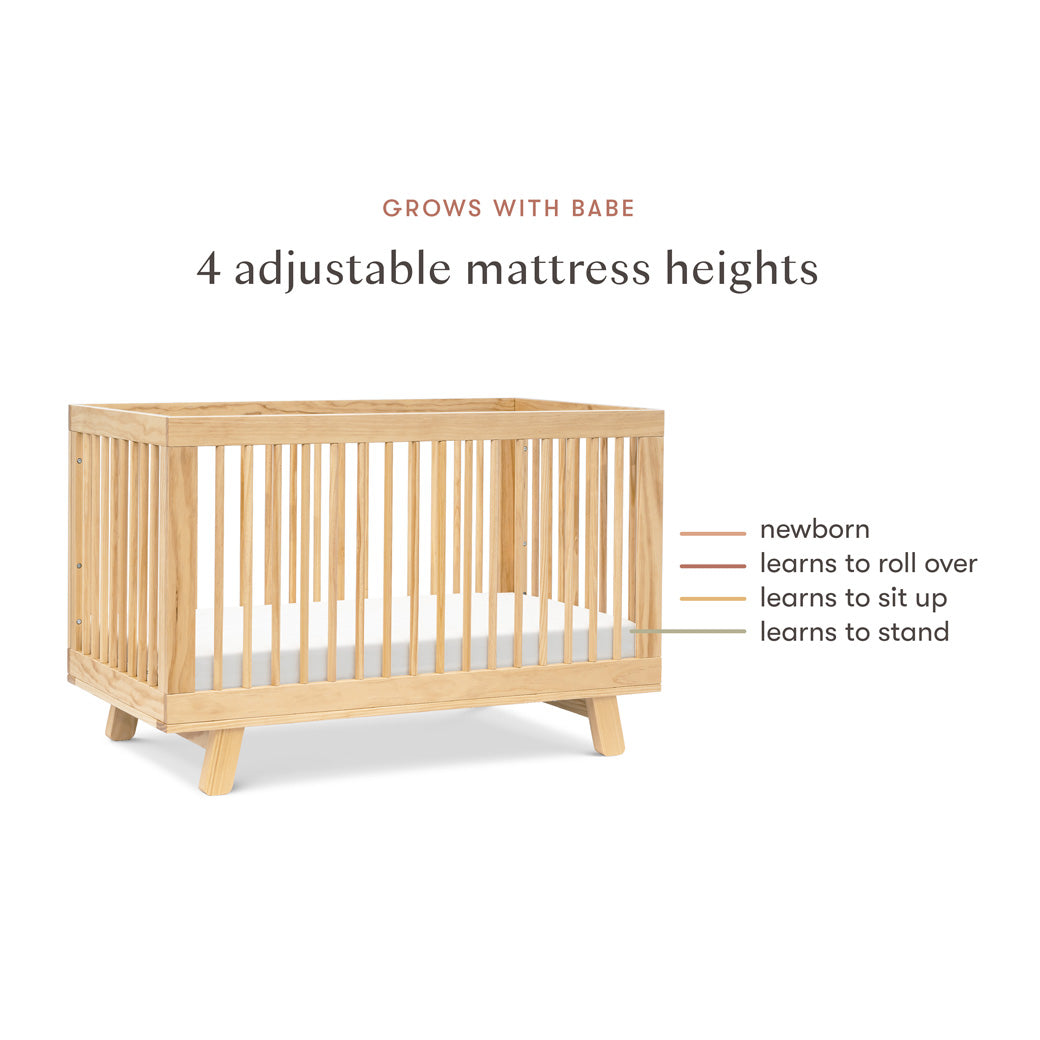 Mattress heights of Babyletto Hudson 3-in-1 Convertible Crib And Toddler Rail in -- Color_Natural