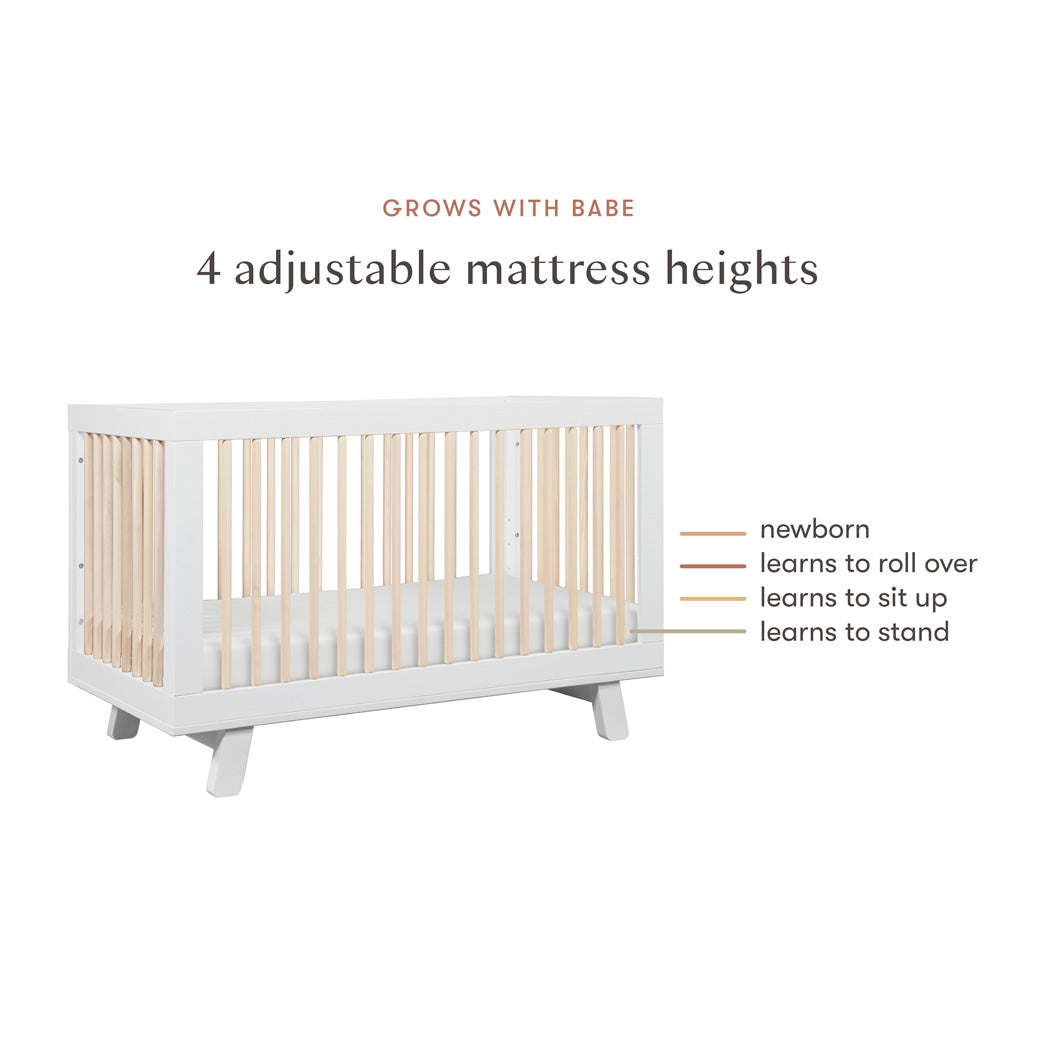 Mattress heights of Babyletto Hudson 3-in-1 Crib in -- Color_Washed Natural/White