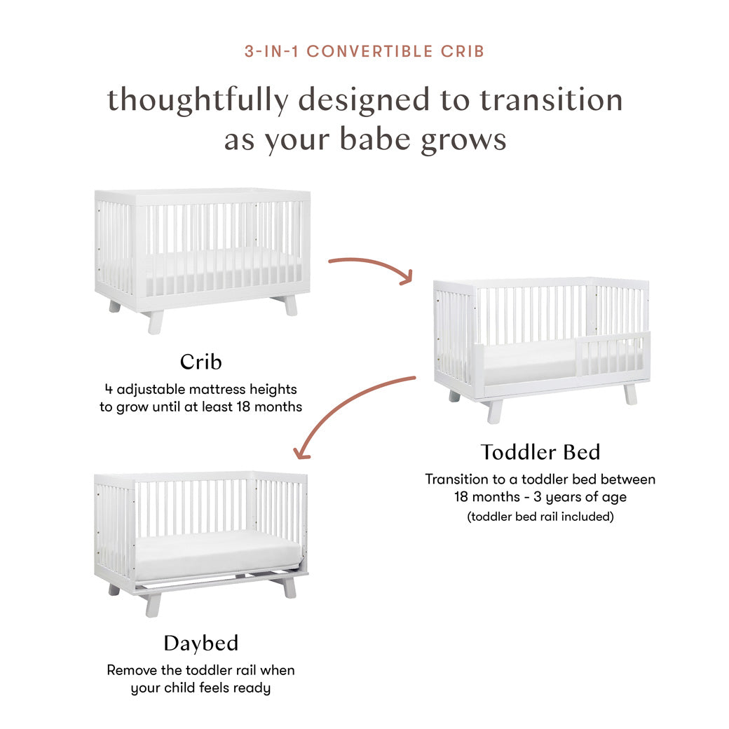 Conversion features of Babyletto Hudson 3-in-1 Crib in -- Color_White