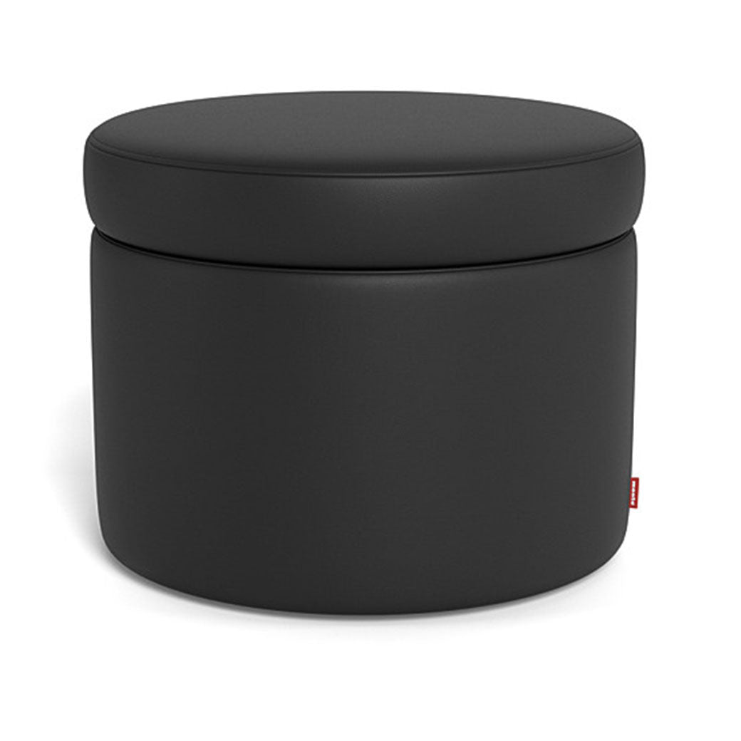 Monte Round Storage Ottoman in -- Color_Black Enviroleather