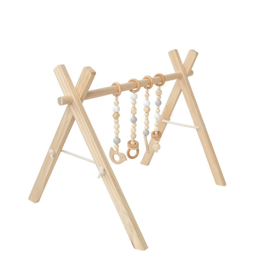 Poppyseed Play Wood Baby Gym + Toys in -- Color_Natural _ Gray and White