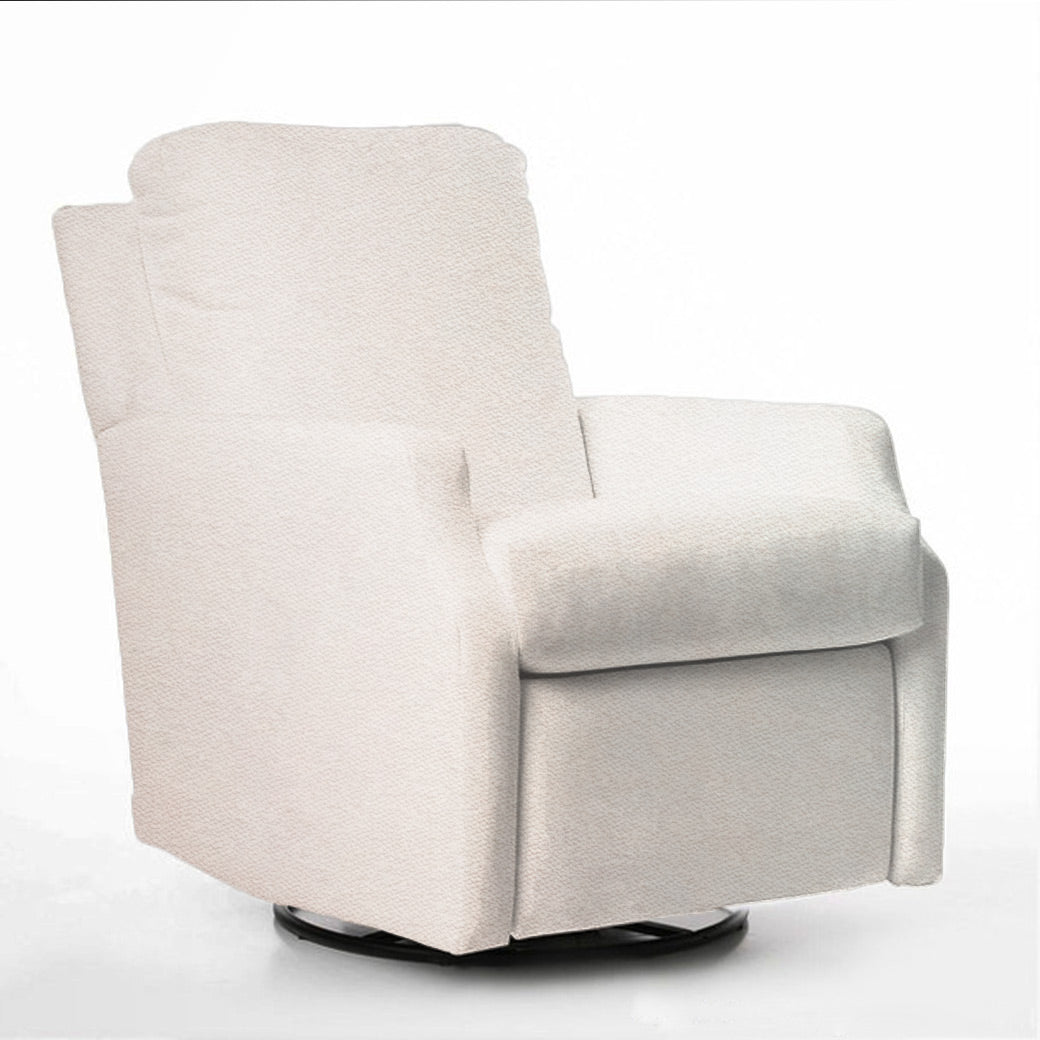 Beige recliner with soft textured fabric and circular metal base