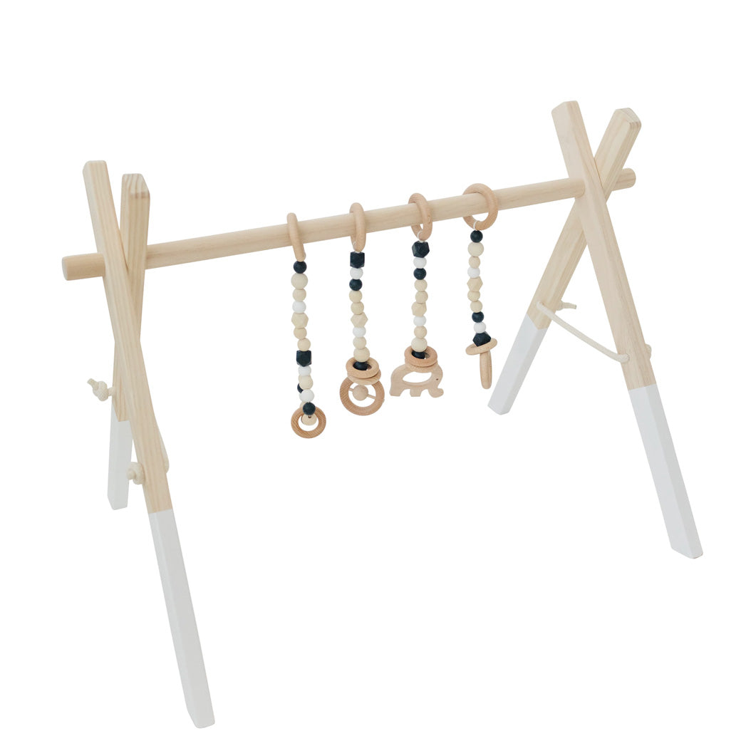 Poppyseed Play Wood Baby Gym + Toys in -- Color_White _ Black